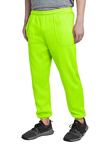 Arctic Sheep Men s Fleece Sweatpants Lightweight with Pockets Elastic Bottom HP - Neon Green - Medium