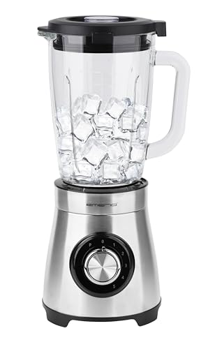 EMERIO BL-126794 - Batidora de vaso de cristal de 1,75 l, potencia de 1000 W, función Crush Ice (5 velocidades, función de pulso, 4 cuchillos de acero inoxidable, 2 interruptores de seguridad en jarra