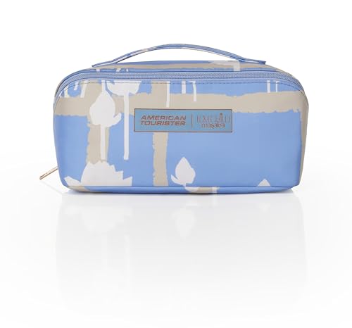 Image of American Tourister x Love Child by Masaba Polyester Cosmetic Pouch for Women /Travel Makeup Organizer /Stylish Multipurpose Toiletry Bag for Cosmetics, Accessories /Lightweight & Durable- Blue