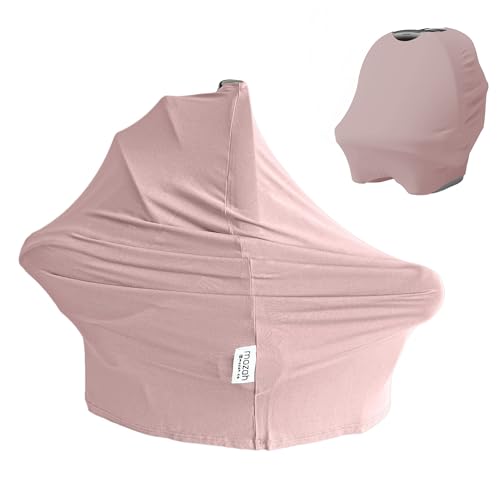 Image of MOZAH Baby Multi-Use Cover: 9-in-1 Baby Car Seat Cover, Nursing Cover, Grocery Cart Cover & More, Breastfeeding Must Haves First Time Mom on Baby Registry (Pale Mauve, Dusty Pink)
