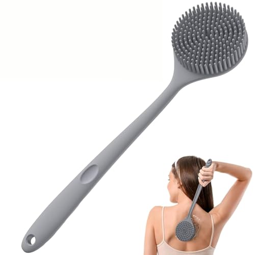 Image of Soft Silicone Back Scrubber Shower Bath Body Brush with Long Handle Double Side Exfoliating Shower Brushe | BPA-Free | For Men and Women (GREY)