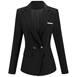 aromm Women's Casual Blazers Long Sleeve Lapel Formal Work Office Outwear Jacket Black with Pockets, XL