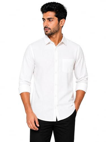 Men's White Formal Shirt | Solid Full Sleeve Regular Fit Office W...