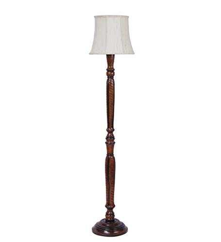 Image of Devansh Off White Cotton Cylindrical Drum Designer Fashionable Wooden Carving Floor Lamp for Home Decor (Off White, Medium)