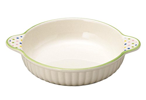 Banko Ware 14045 Round Gratin Polka Dot Green Line, Microwave and Oven Safe, Made in Japan