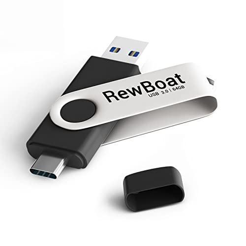 REWBOAT 64GB Type C Flash Drive 2 in 1 OTG USB 3.0 + USB C Memory Stick Phone External Storage Thumb Drive Jump Drive High-Speed Data Tranfer for Android Smartphone Computers