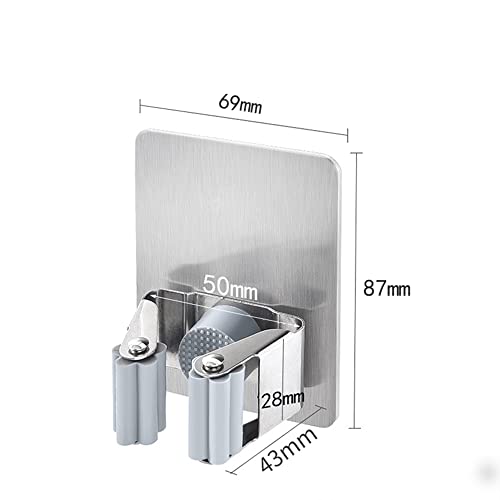 HANZE 4 Pack Stainless Steel Mop Broom Holder Organizer, Self Adhesive Wall Mounted Mop Organizer Storage Rack Clip for Kitchen Bathroom and Garage (Rectangle, Large) - Thumbnail 5