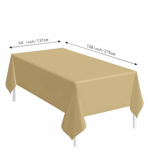 Image of SietDESEO 2 Pack Gold Plastic Tablecloth Rectangle 54 x 108 Premium Disposable Table Cloth Plastic Table Cover for Wedding Baby Shower Birthday Party Christmas Disposable Tablecloth