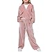 Bwaydeg Girl's 2 Piece Outfits Zip Up Sweatsuit Fashion Solid Color Velvet Sweatshirt Sweatpant Sets Jogging Track Suit Pink 9-10 Years