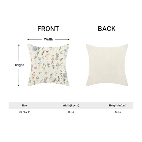 Image of Spring Pillow Covers 20x20 Inch Set of 2, Sage Green Blue Wild Flower Throw Pillows Case,Colorful Seasonal Floral Plant Outdoor Decorative Farmhouse Decor Cushion Covers for Home Sofa Bed Couch