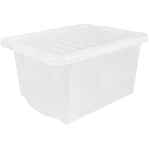 ALBERT AUSTIN Storage Box With Lid, Stackable Plastic Storage Boxes With Lid | Clear Stacking Boxes, With Snap Closure, Plastic Storage Boxes With Lids Great For Home And Office (35 Litres) Cover