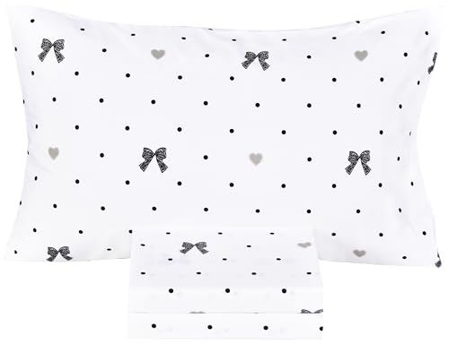 Image of Scientific Sleep Lace Bow Romantic Bowknot Black Dot 100% Cotton 3 Pcs Twin Bed Sheet Set Kids Boys Girls Teen, Flat Sheet & Fitted Sheet & Pillowcase Child Bedding Set (Bow, Twin)