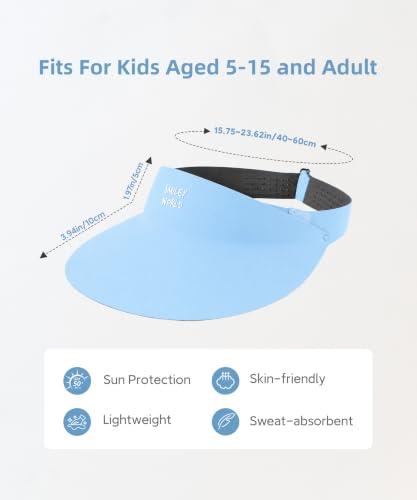 Image of SMILEYWORLD Kids Sun Visor Hats for Girls Boys, UPF 50+ Adjustable Cooling Sports Hat, Packable Visor for Tennis, Pickleball