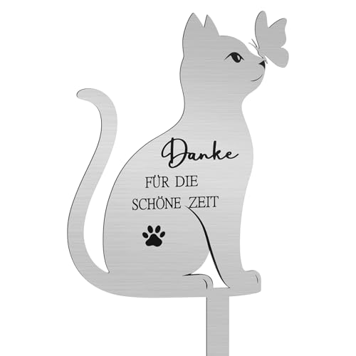 Namalu Piquet de Pierre Tombale pour Animal de Compagnie Plaque Commémorative en Métal avec Gravure Plaque Funéraire Imperméable Cadeau pour Propriétaire de Chat Chien(Chat Mignon)