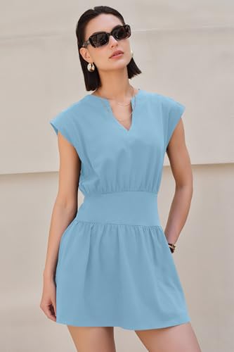 Image of LAMISSCHE Womens Summer Dress Sleeveless Mini Dress Flowy Vacation Beach Dresses Casual V Neck Elastic Waist Sundresses