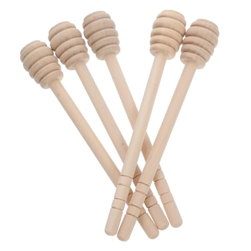 GRIRIW 5pcs Wooden Honey Dipper Honey Extractor Honey Stirrers Honey Wand Honey Stirring Spoon Syrup Stirrer Jam Honey Stick Server Honey Jar Dipper Honey Stir Sticks re-usable
