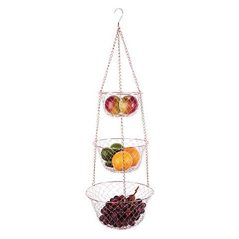 Fox Run 3-Tier Copper Kitchen Hanging Fruit Baskets Cover