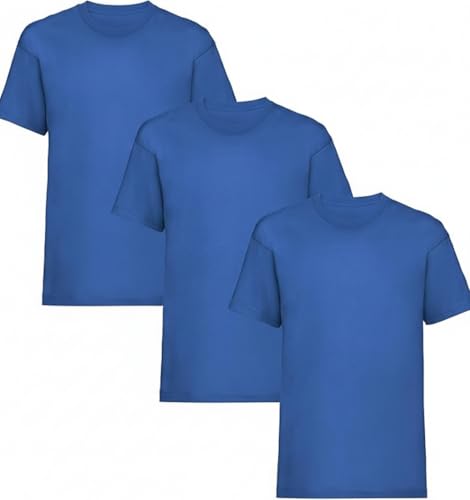 Image of HiFEN® Kids Crew Neck Short Sleeve T Shirts Cotton Rich Plain Classic Fit Valueweight Casual Top 3 to 15 Years 3 Pack (UK, Age, 9 Years, 11 Years, Regular, Royal Blue)