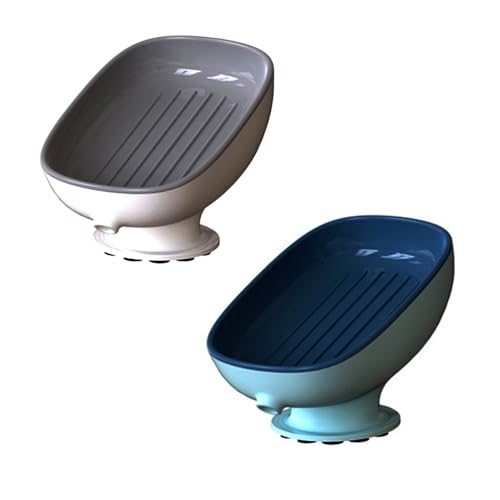 DORMICO Self Draining Soap Dish Bar Soap Holder with Suction Cup for Shower Bathroom Tub Kitchen Sink Plastic Sponge Dishes Waterfall Soap Dish Tray (2, Mix)