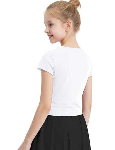 Auranso Girls Crop Tops Summer Short Sleeve Round Neck T Shirts Basic Tee for Kids4