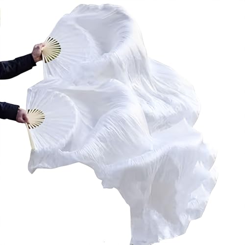 Professional Chinese Dance Fans - Handmade Faux Silk & Bamboo Foldable Fans | Belly Dancing Performance Set with Multiple Colors | Traditional Silk Fan Pair (H-1-W)