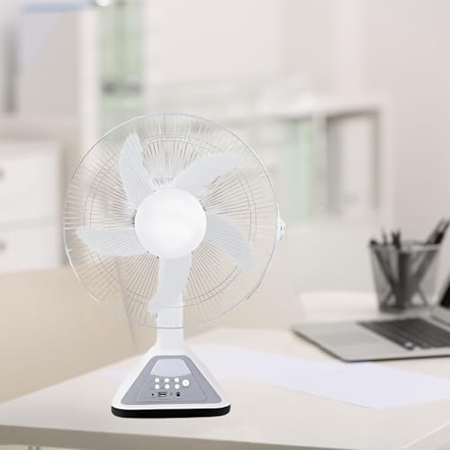 Image of Drumstone 14-Inch Rechargeable Table Fan with Remote Control, Battery Operated Portable Fan with LED Light, 3 Speed Modes, Cordless Emergency Fan for Home, Office, Bedroom
