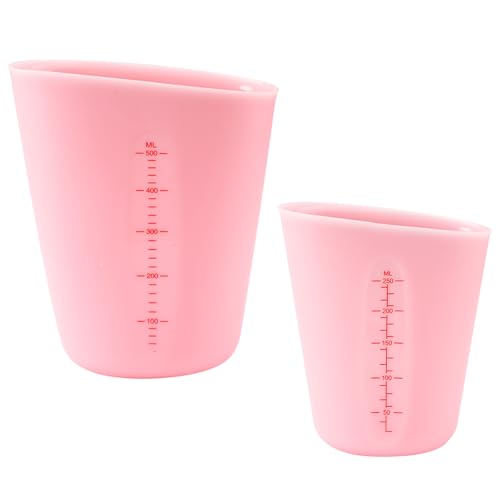 2 Stück Silikon Messbecher Set 250ml 500ml, Messbecher Epoxidharz Mischbecher, Wiederverwendbare Silikonbecher zum Gießen mit Klare Skala für Epoxidharz Gießformen, DIY Handmade, Labor, Küche (Pink)