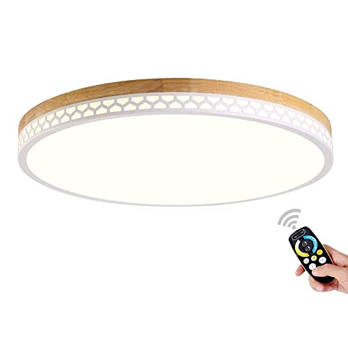Plafonnier LED en bois rond luminaire de plafond pour cuisine chambre salon et bureau moderne