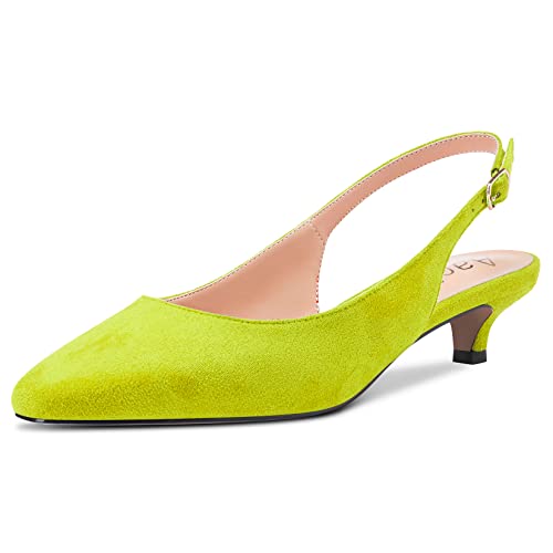 Aachcol Women Kitten Low Heel Pumps Square Toe Ankle Strap Slingback Dress Shoes Suede Office Wedding Shopping 1.5 Inch