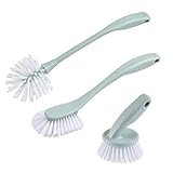 Dish Scrub Brush Kitchen Set for pan, Pot, Bottle with Mini Palm Brush - 3 Pack Dish Brush Set, Green