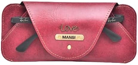 Ahimsa Leather Personalized Portable Unisex Marble PU Leather Sunglasses Case | Custom Leather Unisex case for Glasses and Sunglasses with Name and Charm (Wine)