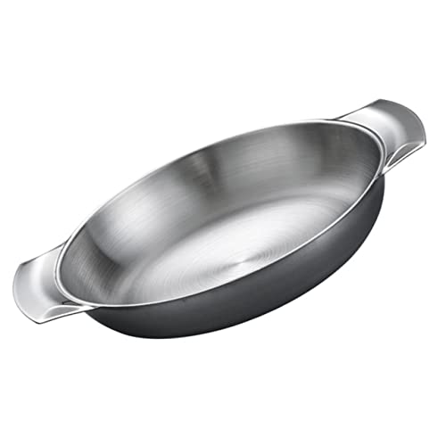 ABOOFAN Stainless Steel Griddle Casserole Pan Long Double Handles for Hot Pot Korean Cooking Serving Pan Smooth Surface for Cooking