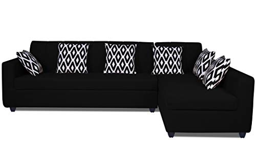 Image of Adorn India Rio HighBack L Shape 6 Seater Sofa Set (Right Hand Side) (Black) (3 Year Warranty)