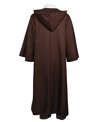 Jila Men & Kids Tunic Hooded Robe Cloak Knight Gothic Fancy Dress Halloween Masquerade Cosplay Costume Cape (3XL, Brown Tunic Cloak Set)