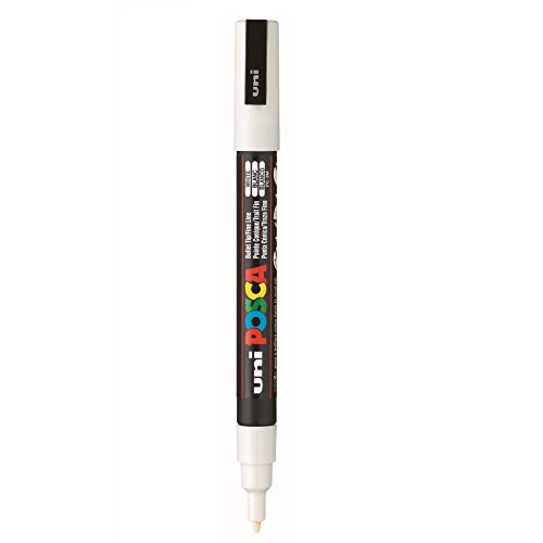 UNI-BALL Posca 3M 0.9-1.3 mm Bullet Shaped Paint Marker Pen | Reversible & Washable Tips | For Rocks Painting, Fabric, Wood, Canvas, Ceramic, Scrapbooking, DIY Crafts | White Ink, Pack of 1 (Image - 1)
