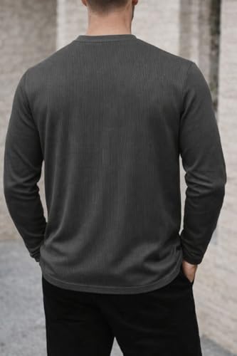Image of Mack Jonney Men's Striped Ribbed Black Full Sleeve T-Shirt | Premium Soft Stretch Fabric | Casual Wear Round Neck Tee-M6265
