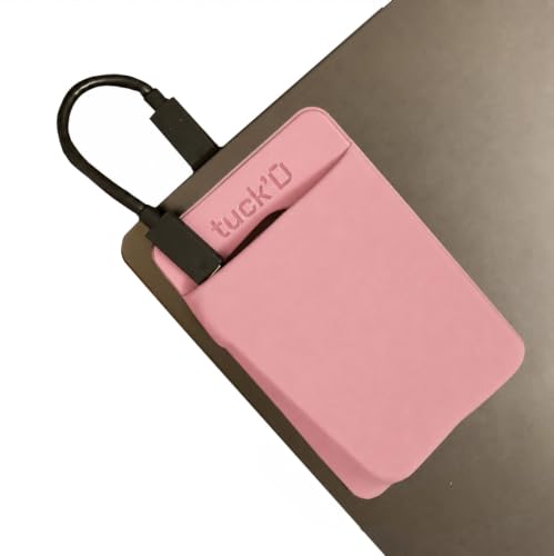 Image of Tuck'd Portable SSD Hard Drive Sleeve - Reusable Adhesive Laptop Mount - Stick-On External Storage Holder for MacBook & Tablets - Travel Pocket Pouch for SSD, Cables & Accessories (Pink)