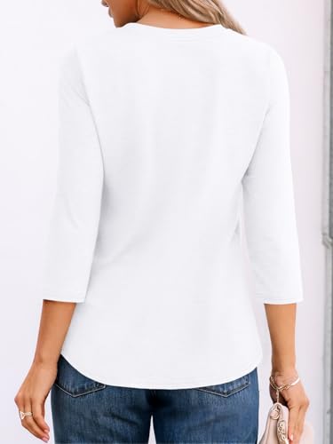 AUTOMET Womens 3/4 Length Sleeve Tops Round Neck Pleated Dressy Casual Basic Shirts Tunic4