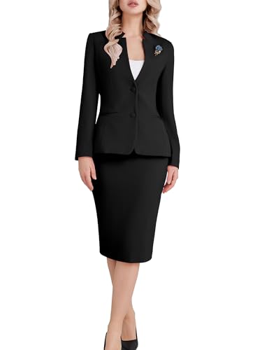 Women's 2 Piece Suit Skirt Set Business Office Work Blazer Jackets and Pencil Skirt with Slit