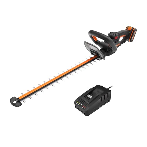 WORX Taille-Haies sans Fil 20V WG263E, Lame Double Action 56 cm, écartement 27 mm, Moteur Brushless, Léger et Ergonomique, foureau de Protection, Livré avec...