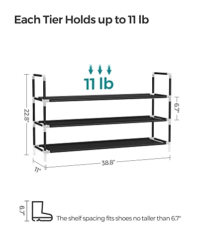 Image of SONGMICS 3-Tier Shoe Rack, Shoe Storage for Hallway Closet, Slim and Space-Saving, Metal Frame, Non-Woven Fabric Shelves, Black ULSH053B01
