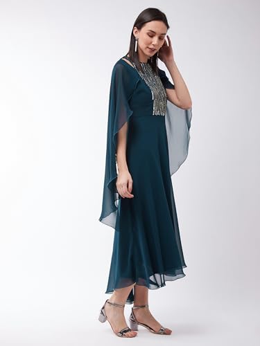 Image of Miss Chase Women's Round Neck Sleeve Embellished Fit Flare Maxi Dress