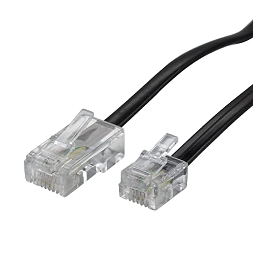ecabo 10105 3m Modularkabel Telefonkabel &ndash; RJ11 auf RJ45 Stecker &ndash; Anschlusskabel &ndash; Westernstecker &ndash; 4adrig / 8P4C/6P4C / 1:1 &ndash; Flachkabel f&uuml;r Telefon ISDN AB FAX Modem &ndash; schwarz