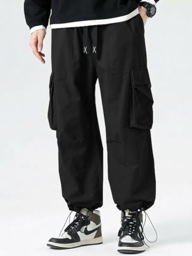 Image of GRECIILOOKS Men's Cargo Pants | 6 Pocket Cotton Cargo Joggers for Men | Loose Fit Stylish Pant with Pockets | Casual Baggy Trousers & Streetwear Lower