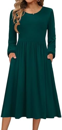 Zeagoo Kleid Damen Langarm Herbstkleid Rundhals Strickkleid Winterkleid | Elegant Midikleid | A-Linie Tunikakleid | Leichte Pulloverkleid | Freizeitkleid mit Taschen | S-XXL