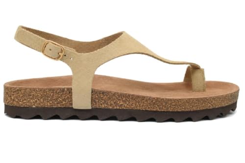 Sandales Interbios 7518 femme beige doré : nu-pieds cuir et liège confort