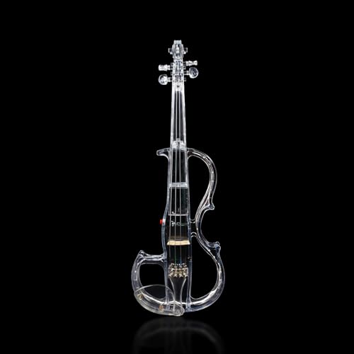 Image of Vetimobato Electric Violin 4 /4 Full Size Solid Wood Silent Violin Set for Adults Beginner Practice Electric Fiddle with Ebony Fittings Hard Case & Bow(4 String Transparent with Light)