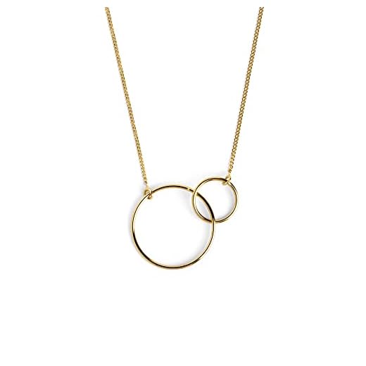 SINGULARU - Collar Sister - Colgante en Plata de Ley 925 y dos Aros Unidos - Cadena de Talla Unica - Joyas para Mujer - Hecho en España - Baño en Oro de 18 Kt
