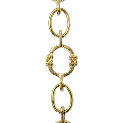 Image of RCH Hardware Decorative Polished Solid Brass Chain for Hanging, Lighting - Small Round Unwelded Links with X Design (1 Foot)