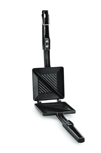 Tosaa - TSTDUET Duet 2-Cut Gas Sandwich Toaster Non-Stick Aluminium | Compatibility with Gas Stoves | Flame-Proof Design | Heat-Resistant Handle | Sandwich Maker | Black